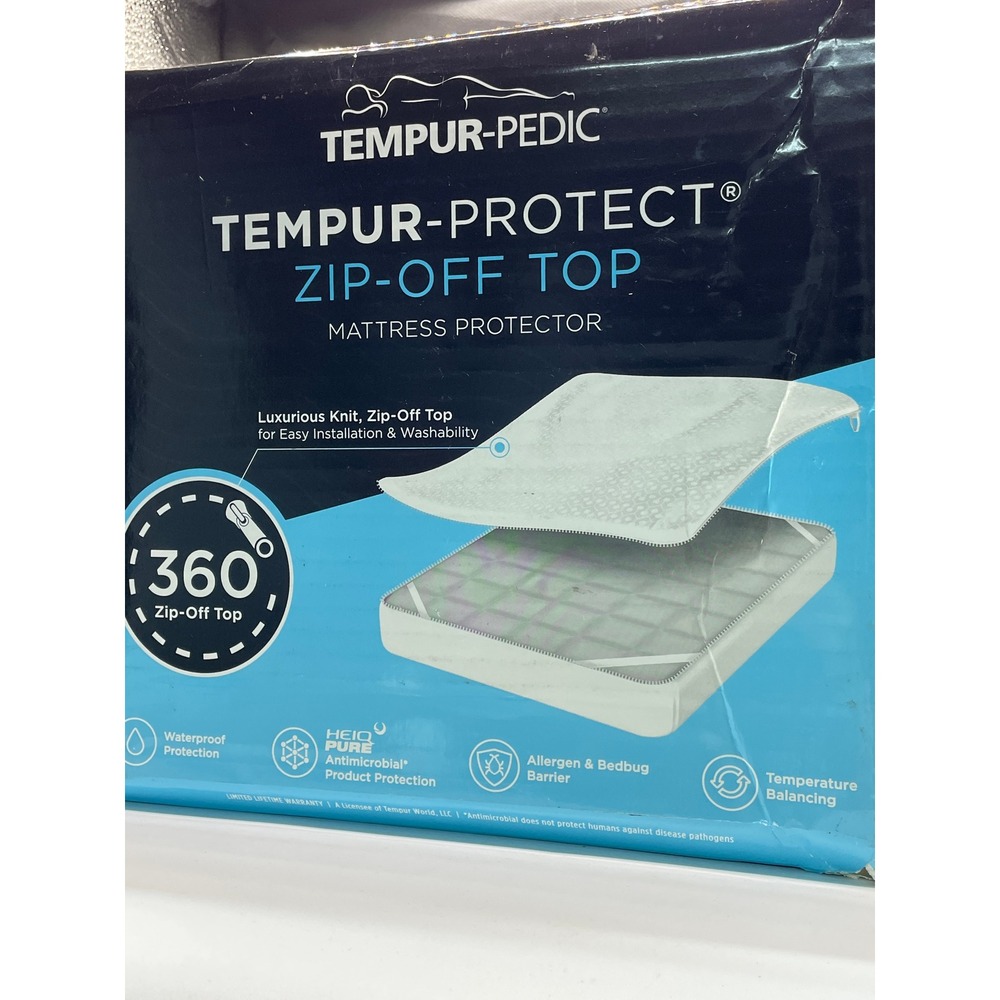 Tempur-Pedic Mattress Protector White NEW Queen Zip-Off Top Waterproof M3292